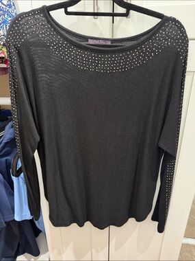 Olivia Sky Black Long-Sleeve Top with Silver Stud Detail